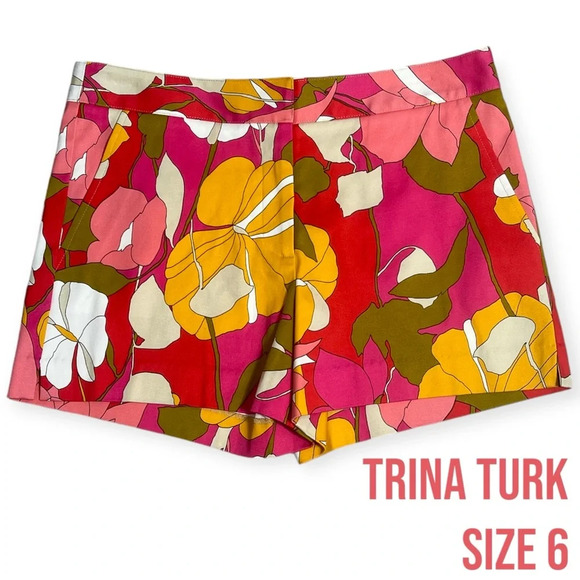 Trina Turk CORBIN 2 SHORTS size 6 multi color retro floral print - Picture 1 of 5